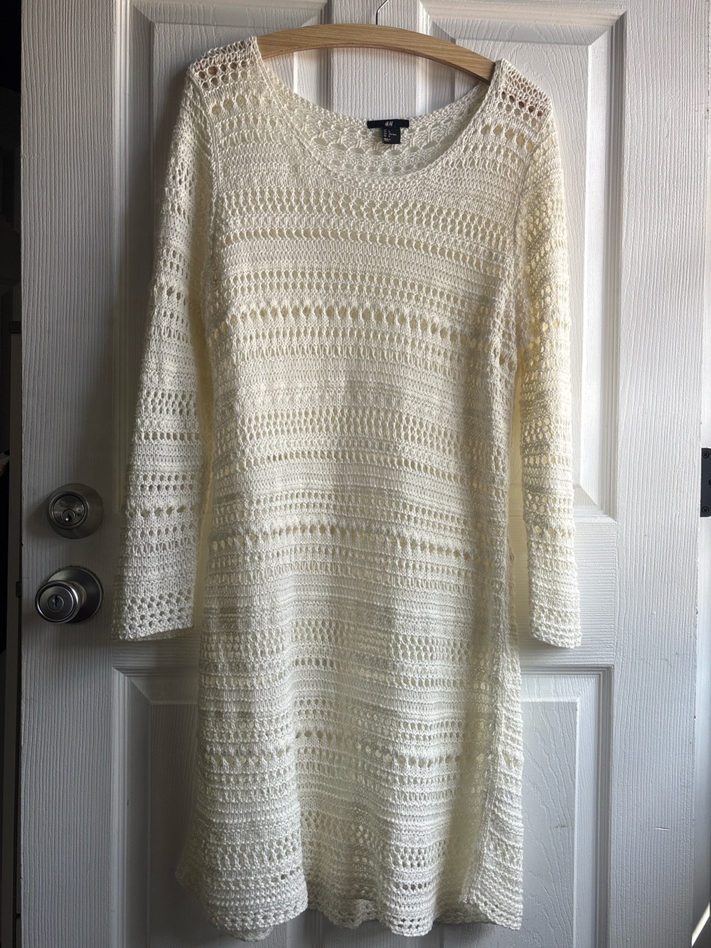 Women's Open Knit Crochet Long Sleeve Mini/Midi Dress Size L - H&M